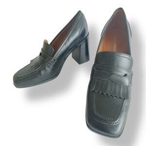 Marc Fisher Hamish Black Loafer Vegan Leather Block Heel Square Toe Kiltie 8